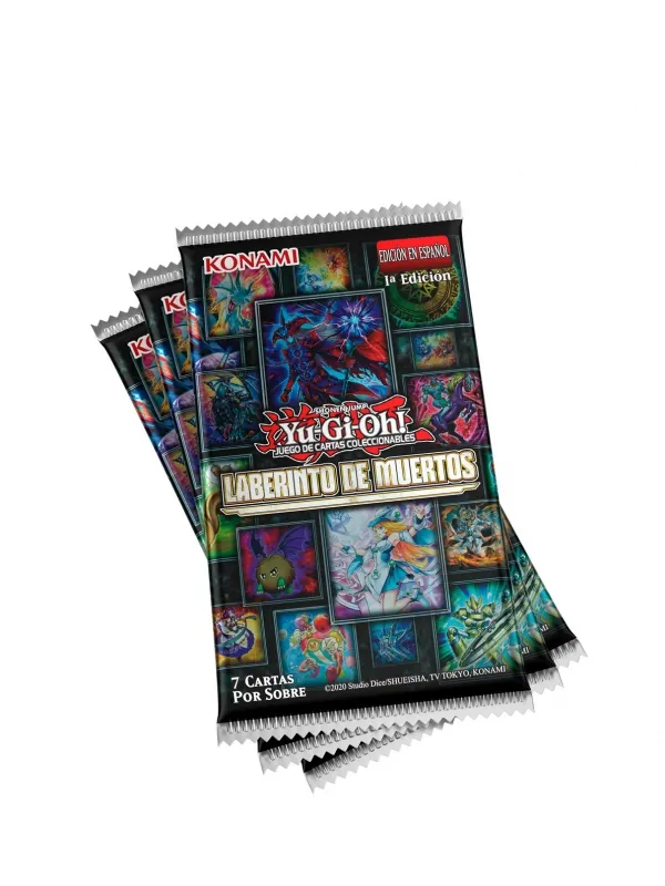 Yu-Gi-Oh! Sammelkarten Maze of Muertos Display von Caiko TCG, zeigt mehrere Karten im Verpackungsdesign